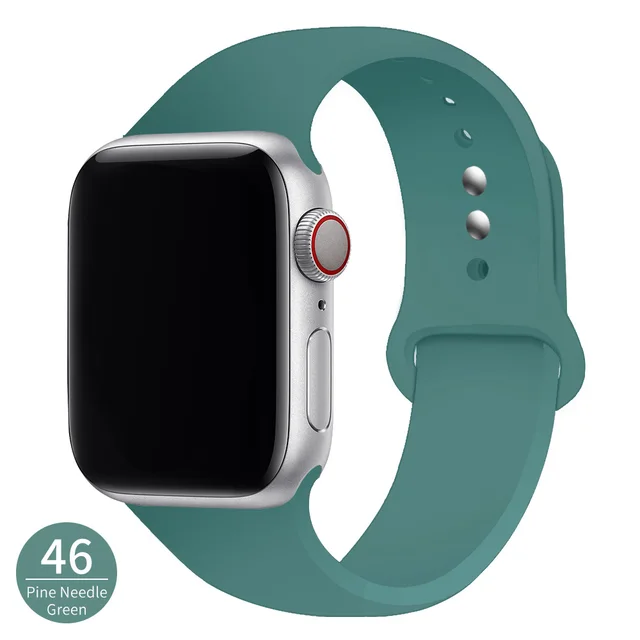 Silicone Strap For Apple Watch Band 42mm 45mm 38mm 44mm 40mm Smartwatch Rubber Sports Watchband Bracelet iWatch series 7 6se 5 4 Pine needle green