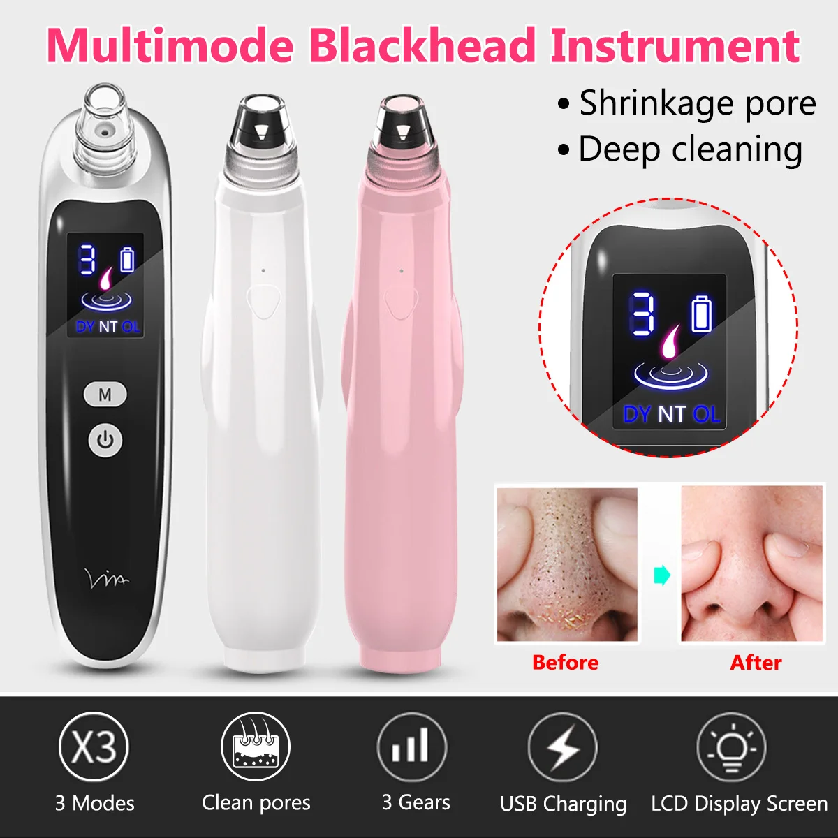 Wireless Blackhead Vacuum Acne Cleaner Dot Pimple Pore Remover Electric Care with Charging Cleaner Pore Skin Care Tools