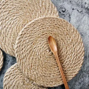 

Handmade Weave Non-slip Placemat coaster Corn hull for table dinne Linen Round Insulation pads Table Mats Pads Home Decor 0045