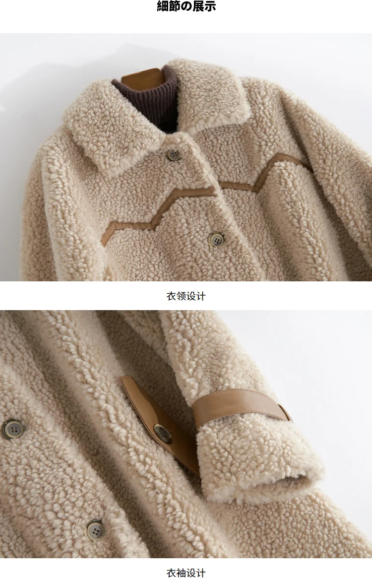 Real Fur Coat Female Vintage Long Sheep Shearing Jacket Women Clothes Korean Elegant Wool Fur Coats Tops Hiver 33493