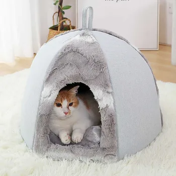 

2021 New Cat House Pet Dog Cat Tent House Kennel Fashion Winter Warm Bed Soft Cute Fashion Sleeping Mat Hot Cama Perro Grande