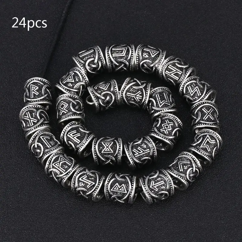 Contas de Metal Pçs do Vintage Costa Oeste Paracord Nórdico Viking Rune Prata Cor Faça Você Mesmo Antigo Pulseira Barba Cabelo Jóias Fazendo 24 1 nórdico viking rune prata cor contas de