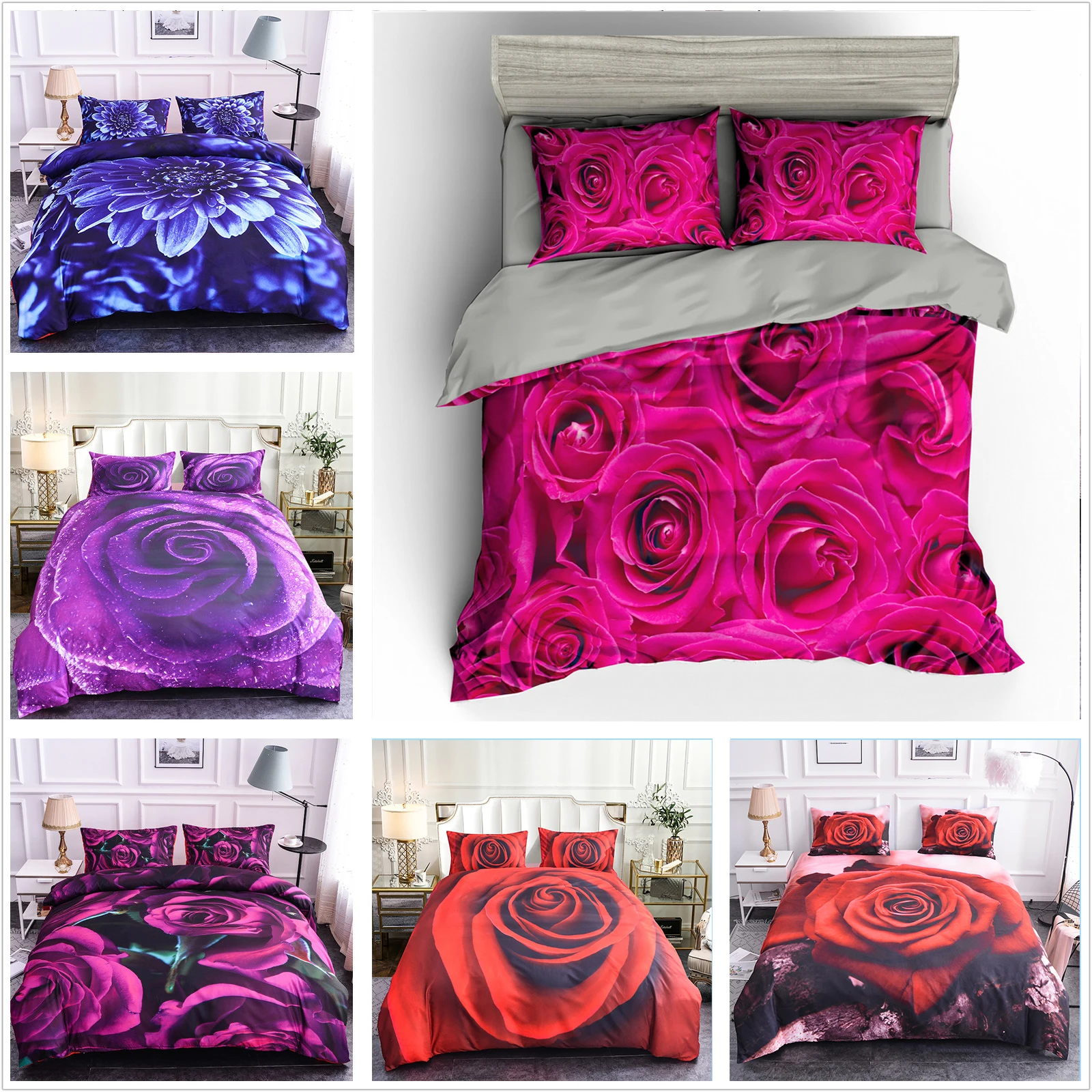 

Luxury Flowers Petals Print Bedding Set Duvet Cover King Queen Size Quilt Cover Bed Pillowcase Comforter Cover Set Full Size