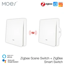 Moes Tuya ZigBee Light Switch with Transmitter Kit No Neutral Wire No Capacitor Required works with Alexa Google Home Smart Life