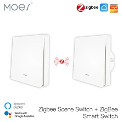 Moes Tuya ZigBee Light Switch with Transmitter Kit No Neutral Wire No Capacitor Required works with Alexa Google Home Smart Life
