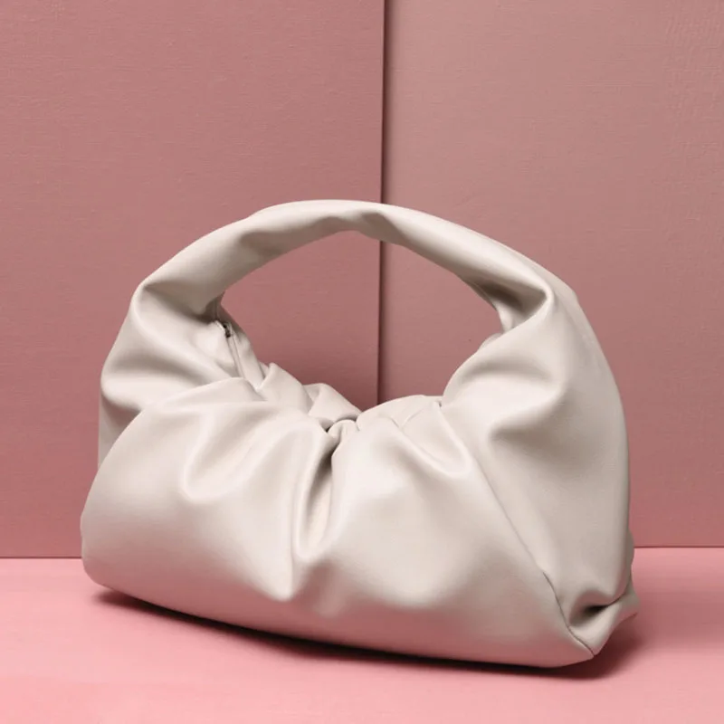 Monogrammed Letters Pouch Genuine Soft Leather Women Cloud Bag Handbag Hand Purse Clutch Bag Dumpling Shoulder