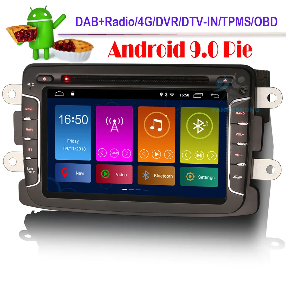 Автомобильный радиоприемник Sat Nav, 7 \DAB + Android 9,0, OBD DSP, GPS-навигация для Renault Dacia Duster Sandero Dokker Lodgy Logan Автомобильный радиоприемник Sat Nav, 7 \DAB + Android 9,0, OBD DSP, GPS-навигация для Renault Dacia Duster Sandero Dokker Lodgy Logan