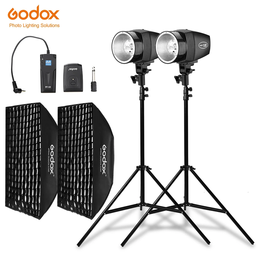 Godox 300Ws 2x K-150A строб студия комплект для вспышки+ RT-16 триггер+ 2x50x70 см Honeycomb софтбокс с решеткой+ 2x190 см для фотостудии