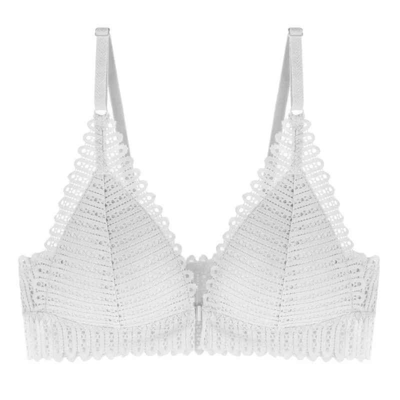 New Women's Bra French Triangle Cup Underwear Women's Thin Sexy Lace Beautiful Back Buckle Small Bra Gathering No Steel Ring Bra 4