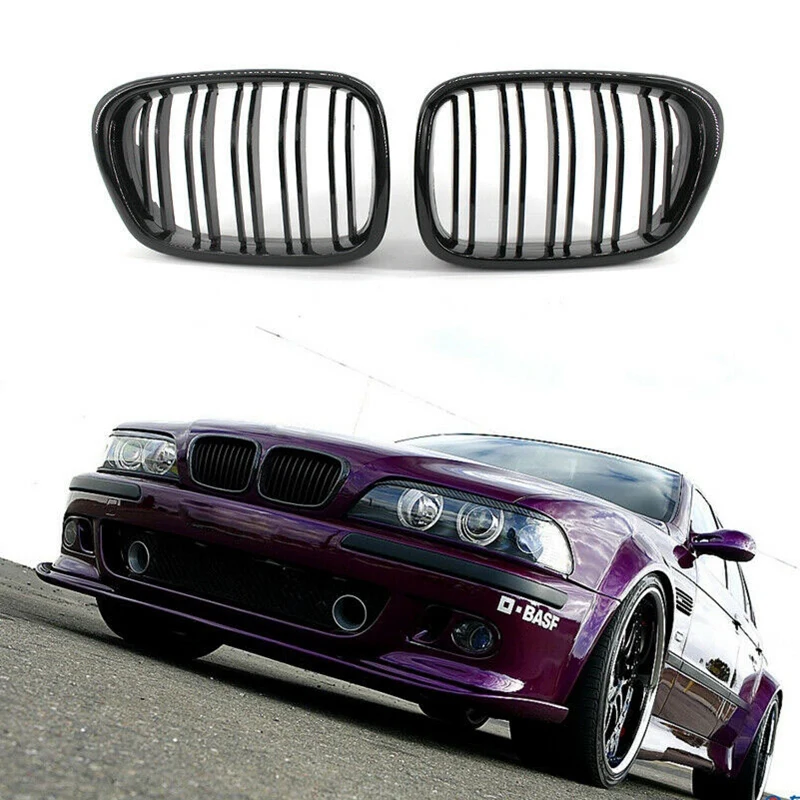 

Glossy Black Front Hood Kidney Grille Grill ABS Dual Line Compatible for BMW E39 5-Series 525 528 1995-2004 Front Bumper Grille