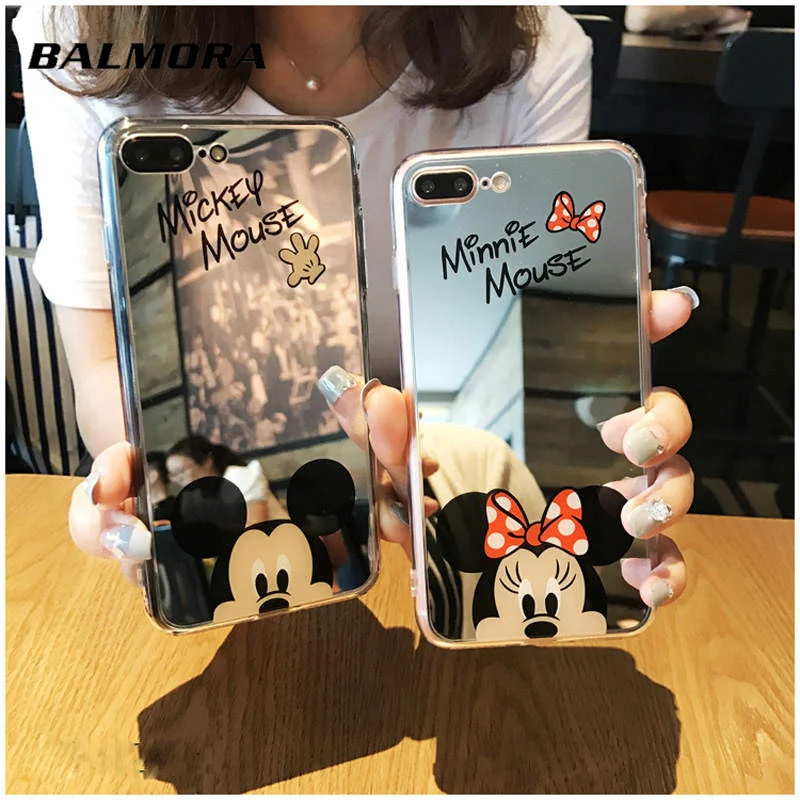 BALMROA Cute Cartoon Mirror Case for iPhone X XS 8 7 6 6s Plus lovely mouse Pattern Soft Silicone |