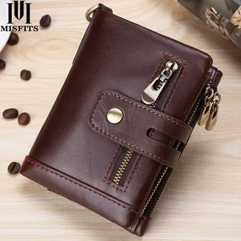 

New 100% cow leather RFID men's wallet with coin pocket genuine leather short wallet small zipper purse with card holder