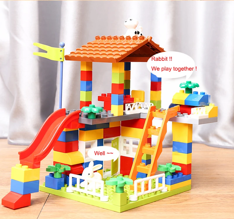 Большой размер блоки скольжения совместимы Duploed городской дом крыши большие частицы строительные блоки замок кирпич игрушки для детей