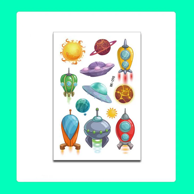 Temporary Tattoo Sticker Cartoon Space Ship Fake Tattoos Waterproof Hand Face Foot Body Art 10pcs
