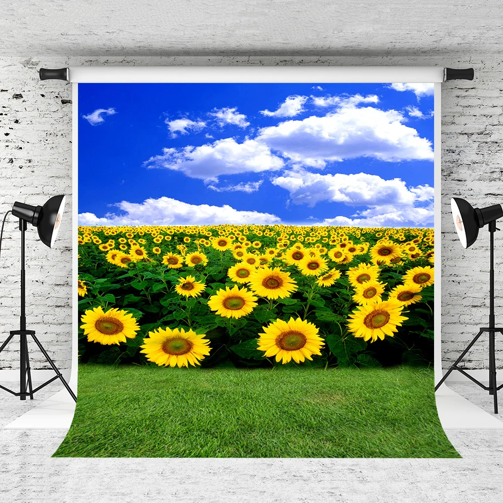 VinylBDS Spring Photography Backdrop Sunflower Baby Shower Grassland Scenic Photo Microfiber Studio Background | Электроника