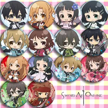 

14pcs/1lot Anime Sword Art Online Tiese Ronie Alice Eugeo Kirito Figure 5053 Badges Round Brooch Pin Gifts Kids Toy
