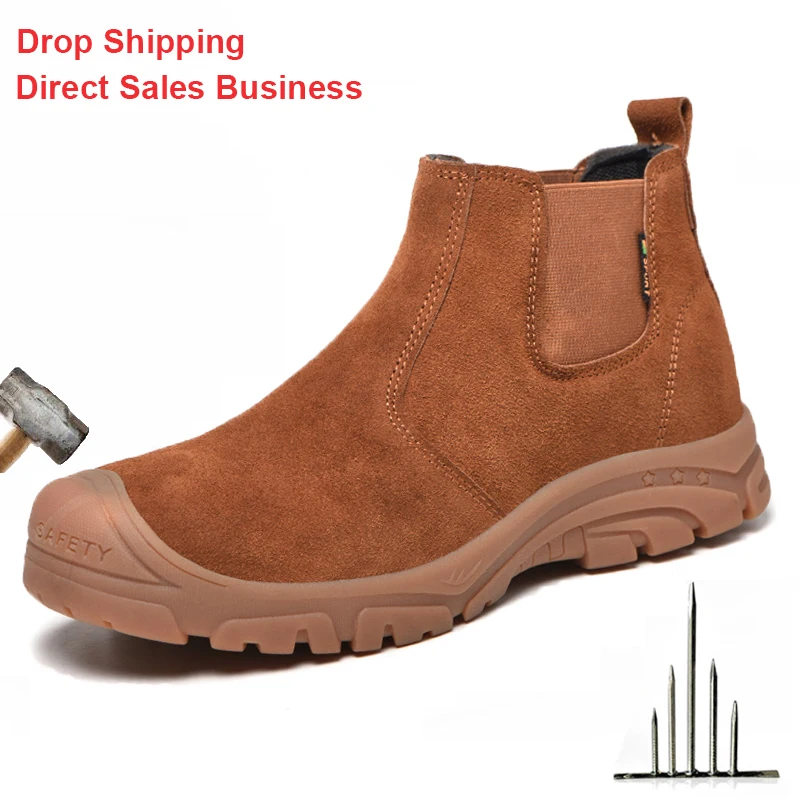 Men Safety Shoes Steel Toe Breathable Cow Suede Work Shoes Non-slip Anti-Smashing And Piercing Work Safety Boots Direct Delivery