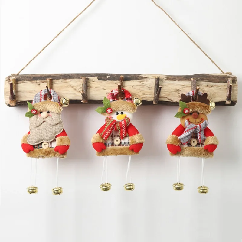 Adorable Christmas Plush with Bells Doll Pendant Toy Christmas Holiday Door Hanging Ornaments Tree Wall-mounted Plush Toy