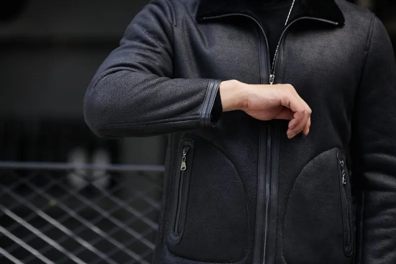 Chaqueta Cuero Hombre мотоциклетная Байкерская зимняя теплая куртка с меховой подкладкой пальто из натуральной кожи приталенная офисная Повседневная куртка-бомбер