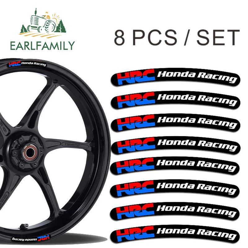 EARLFAMILY 13 см x 1,7 см 8x для HRC Honda Racing Rim стикер s колеса полосы Набор Автомобиль Мотоцикл Наклейка плоский клей Наклейка