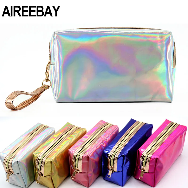 AIREEBAY голографическая косметичка модная Лазерная розовая Серебряная пенал на