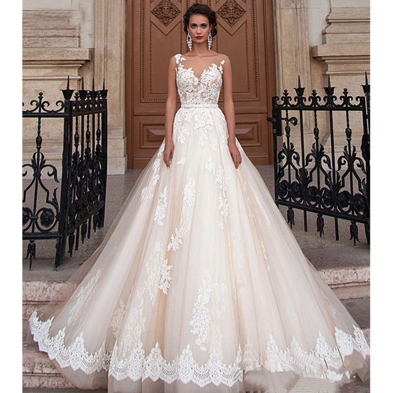 Robe De Mariee Grande Taille 2021 New Classic Lace Embroidery Lace Up Princess Wedding Gown Custom Vestido De Novias F Wedding Dresses Aliexpress