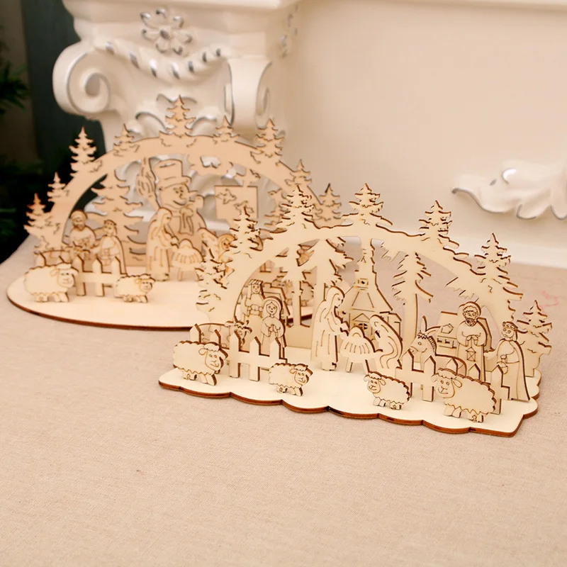 Novel Christmas Table Top Decorations Wooden Puzzle DIY Ornaments Three-dimensional Puzzle Children Handmade Gifts Shipp