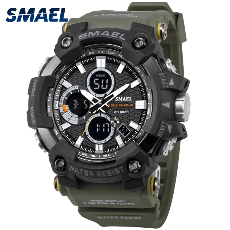 Baratos Reloj deportivo doble hora relojes para hombres 50m reloj impermeable relojes militares para hombres 1802D resistente a los golpes relojes deportivos regalos