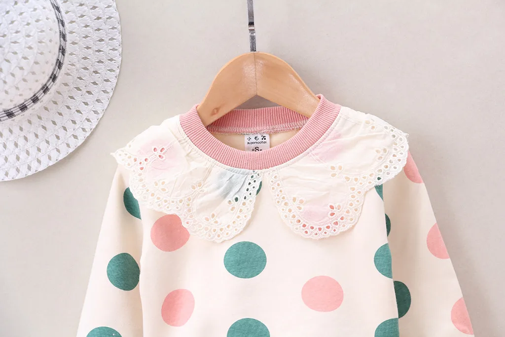 Toddler Baby Kids Girls Ruffles Dot Print Pullover Tops T-shirt Casual Clothes Children's Sweater Hoodie Autumn Winter