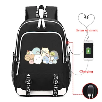 

Funny Sumikkogurashi Graphic Printed USB Charging Earplug Hole Women Men Backpack Outdoor Climbing Hiking Travel Bags