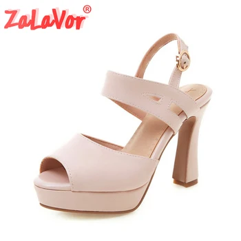 

ZALAVOR Women Sandals Shoes Thick High Heel Fashion Peep Toe Shoes Women Good Buckle Platform Spring Summer Footwear Size 32-43