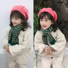 Корейские вязаные клетчатые Лоскутные мягкие теплые осенне-зимние плотные детские шали для мальчиков и девочек, шерстяные вязаные шарфы