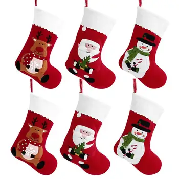 

Toyvian 6PCS Red Felt Christmas Holiday Stockings Cartoon Hanging Bags Treat Candy Bags