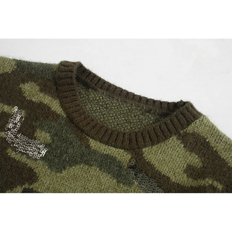 Billige Sterne firefly herbst military stil stil puff hülse kurze pullover weibliche 2019 beiläufige dünne rundhals perlen stück pullover