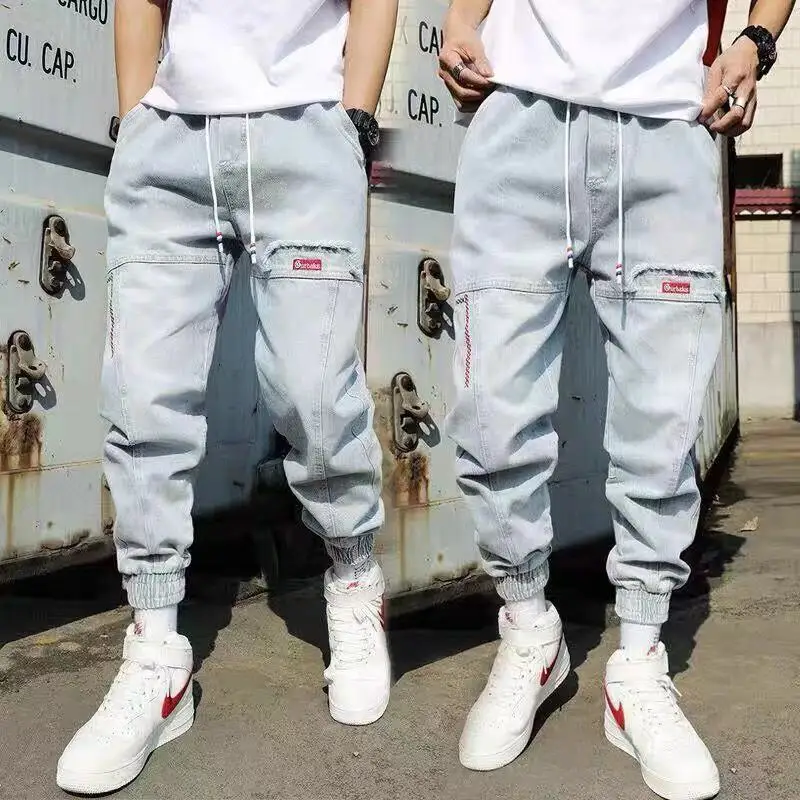 

New trendy brand jeans men's loose trend stitching hip-hop casual comfortable pants Harlan trousers overalls clothes for men