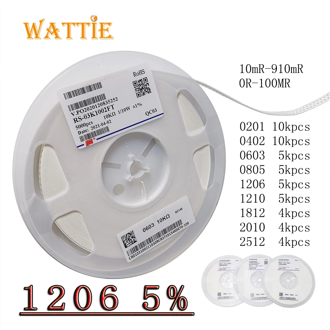 1206 5% smd resistor 5000pcs/real 0R 1R 1.1R 1.2R 1.3R 1.5R 1.6R 1.8R 2R 2.2R 2.4R 2.7R 3R 3.3R 3.6R 3.9R 4.3R 4.7R 5.1R 3216