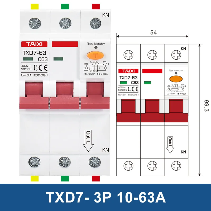 Single Three Phase MCB RCBO 16A 32A 63A 2P 3P 4P 30MA 300MA, 41 OFF