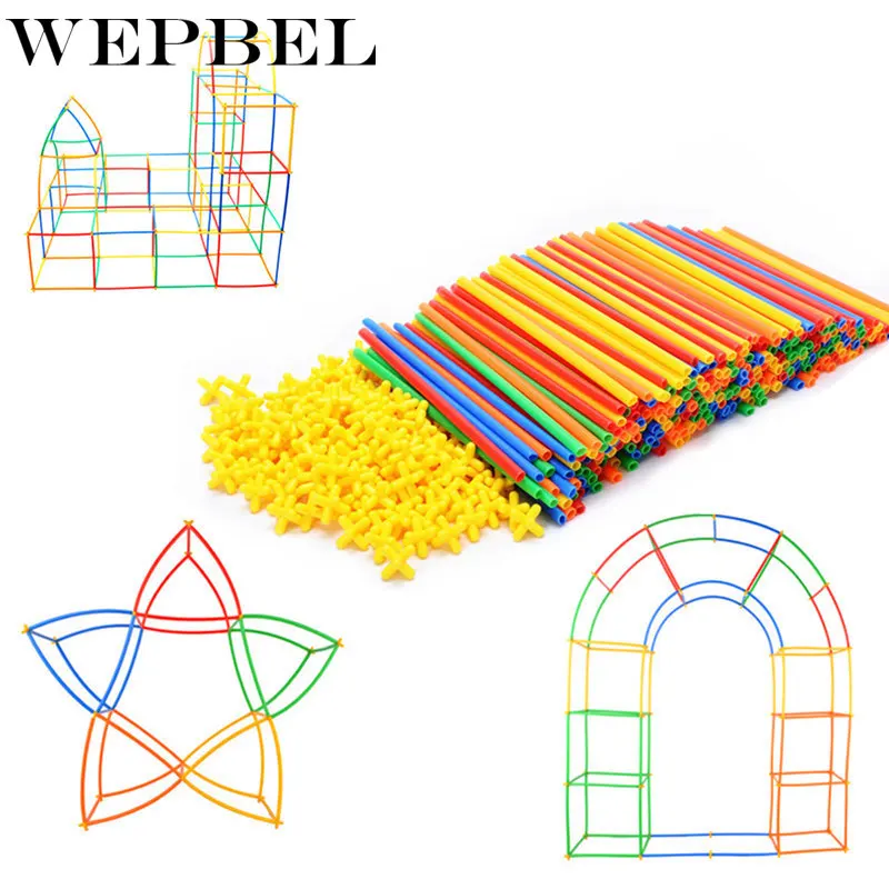 

WEPBEL 4D DIY Magnetic Blocks Plastic Straw Fight Inserted Construction Building Kits Blocks Educational Toy for Children