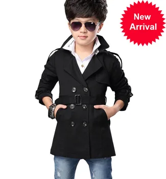 

autumn Free boy shipping double-breasted coat and long sections windbreaker kids jacket baby outerwear 5-16 years