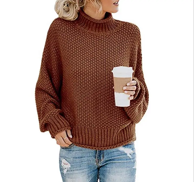 Осенне-зимний женский свободный свитер с высоким воротом, Повседневный пуловер для женщин, джемпер, топы, Новые вязаные свитера большого размера для женщин
