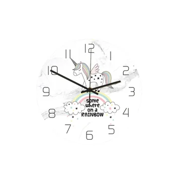 

1pc Marble Wall Clock Unicorn Clock Acrylic UV Printed Clock for Home Office Classroom Without Battery