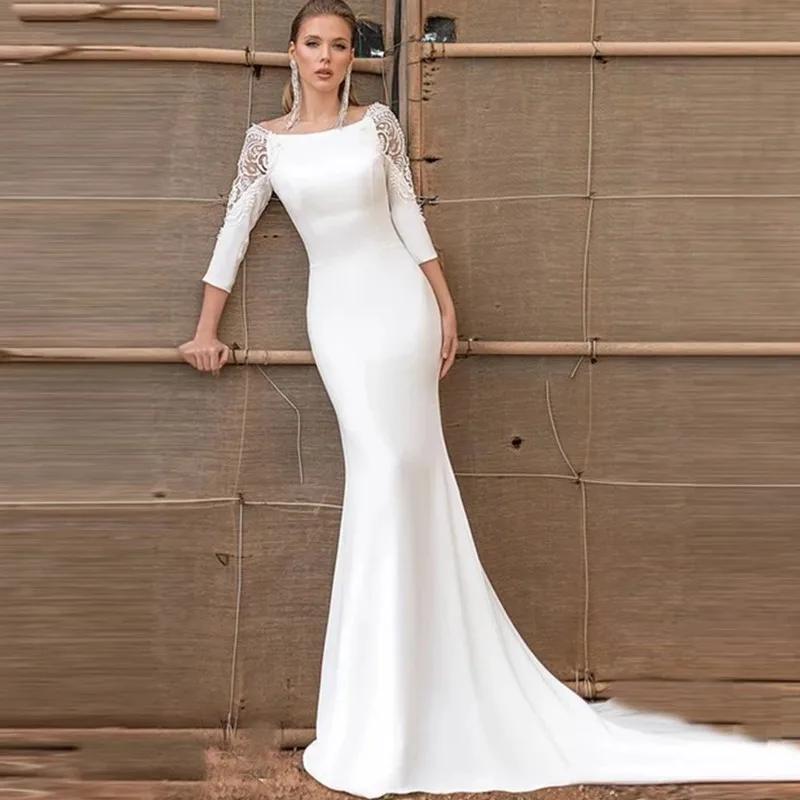 Платье свадебное кружевное с юбкой-годе рукавом 3/4 и шлейфом | Свадьбы торжества