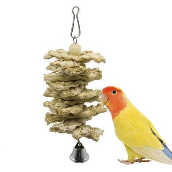 

1 Parrot Hanging Toy Chewing Bite Rattan Balls Grass Swing Bell Bird Parakeet Cage Accessories