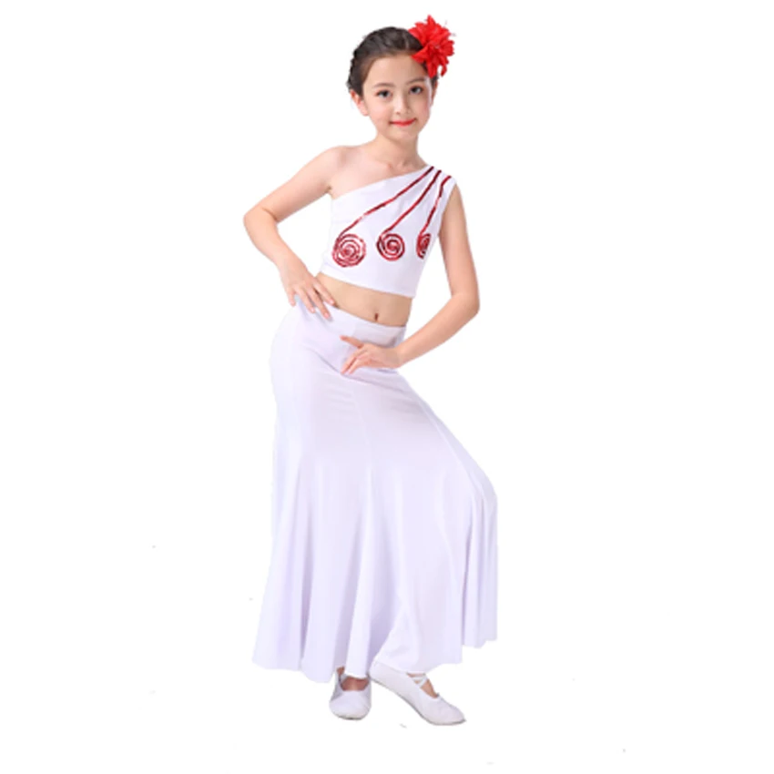 Роскошный детский Восточный Костюм для китайского традиционного танца, костюм для латиноамериканских танцев, майка для танцев, юбка для фламенко, Костюм Русалки - Цвет: Color2