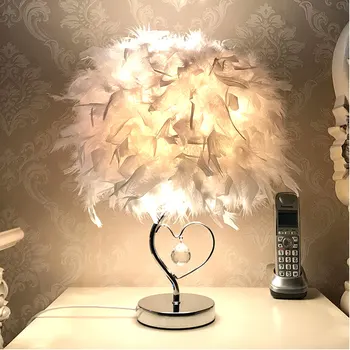 

Bedside Reading Room Sitting Room Heart Shape Feather Crystal Table Lamp for Kids Children Bedroom Light Decor Creative Gift