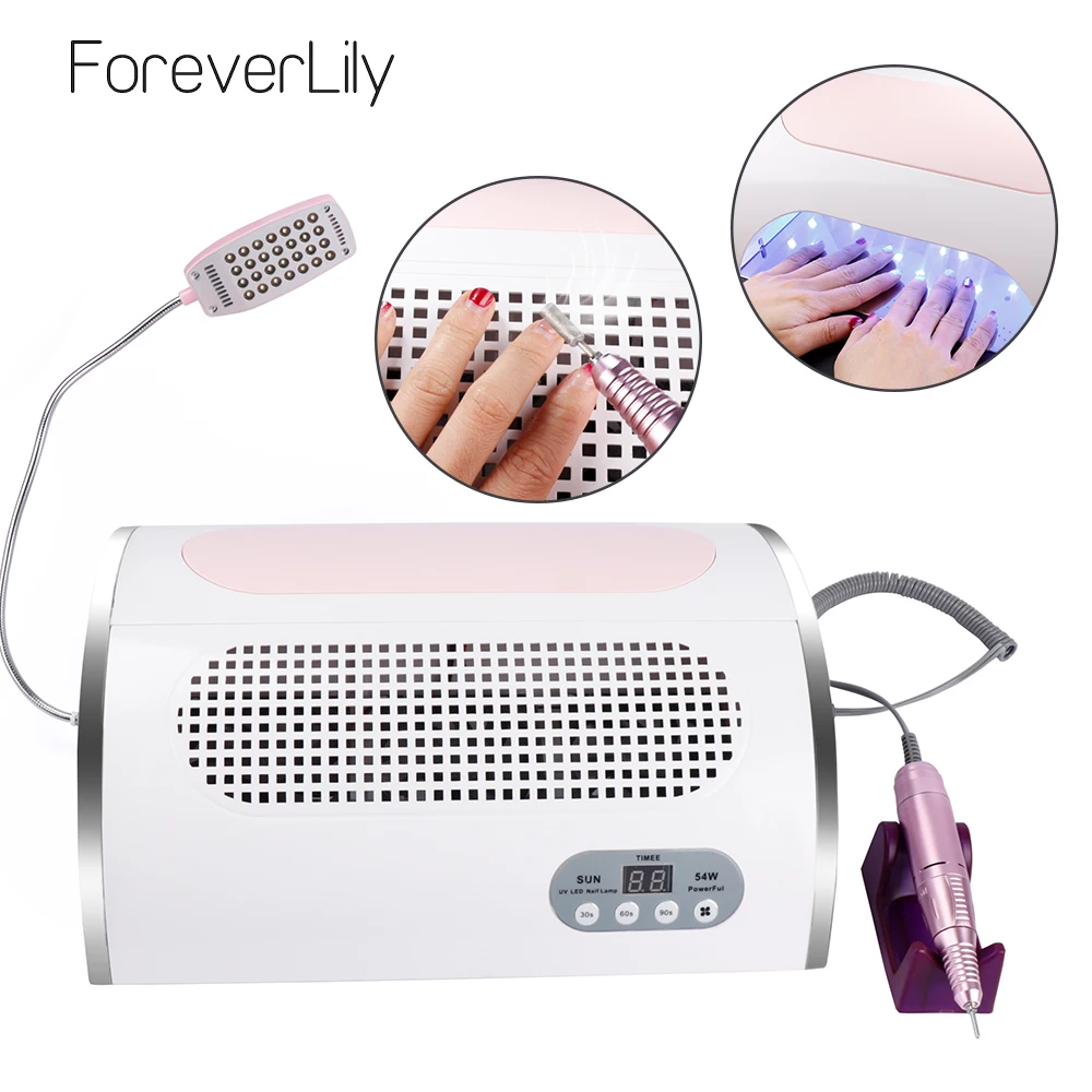 

3-IN-1 54W Nail LED UV Lamp Vacuum Cleaner Suction Dust Collector 25000RPM Drill Machine Pedicure Remover Polisher Nail Tools