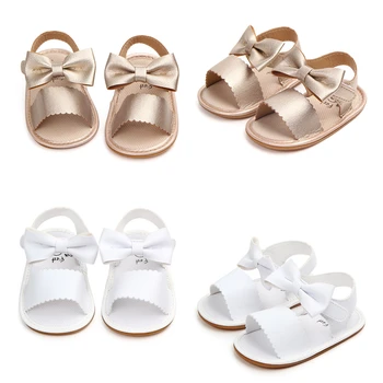 

2019 Summer Newborn Baby Girl Princess Bowknot Sandals Soft Sole PU Leather Crib Shoes Prewalker