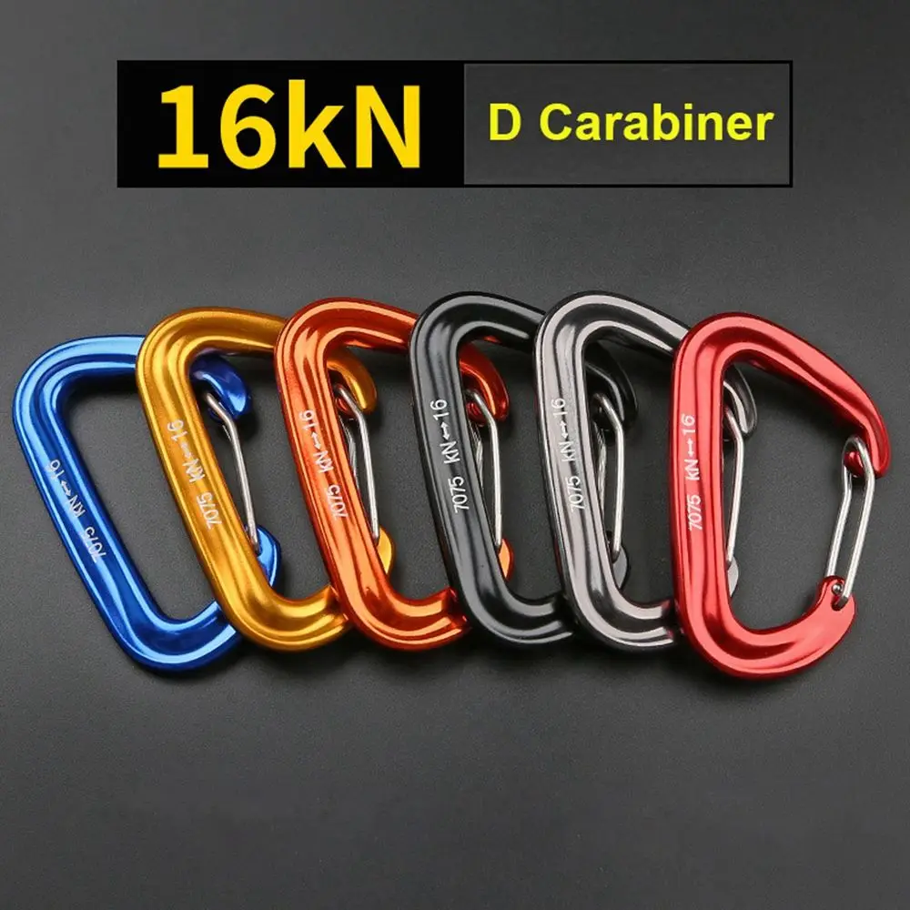 Professional Climbing Carabiner D Shape Mountaineering Buckle Hook Safety Lock Outdoor Climbing Equipment Accessory 16KN Carabiner Clips Keychain Carabiner