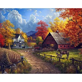 

Full 5D Diy Diamond Painting Cross Stitch "Village" 3D Diamond Embroidery Rhinestone Decor Paintings