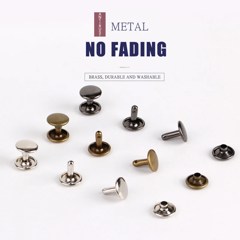 

50Pcs Sliver Rapid Rivets Round Double Cap Rivets Stud Punk Rock DIY Set Sew for Bag Shoes Leather Accessories